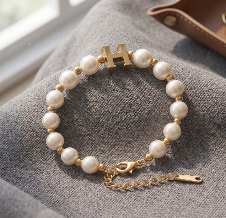 Signature Pearl Bracelet with Initial H