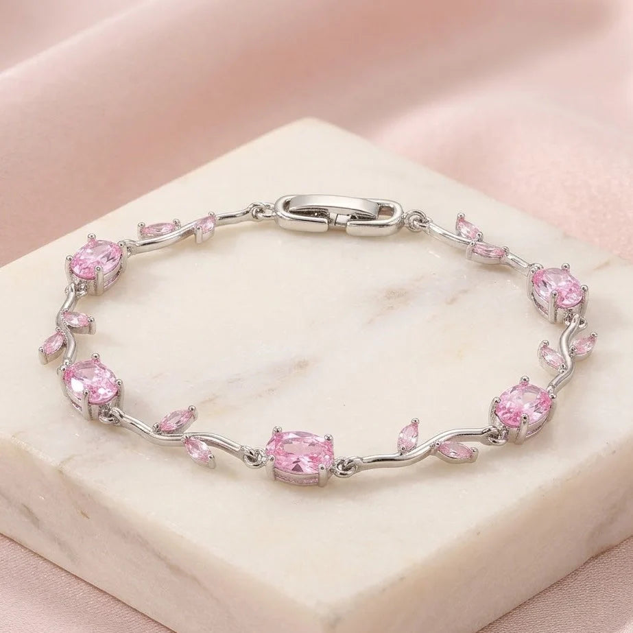 Tulip Pink Floral Stone Bracelet | Anti-Tarnish Fashion Jewelry