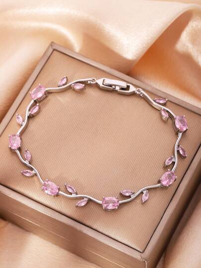 Tulip Pink Floral Stone Bracelet | Anti-Tarnish Fashion Jewelry