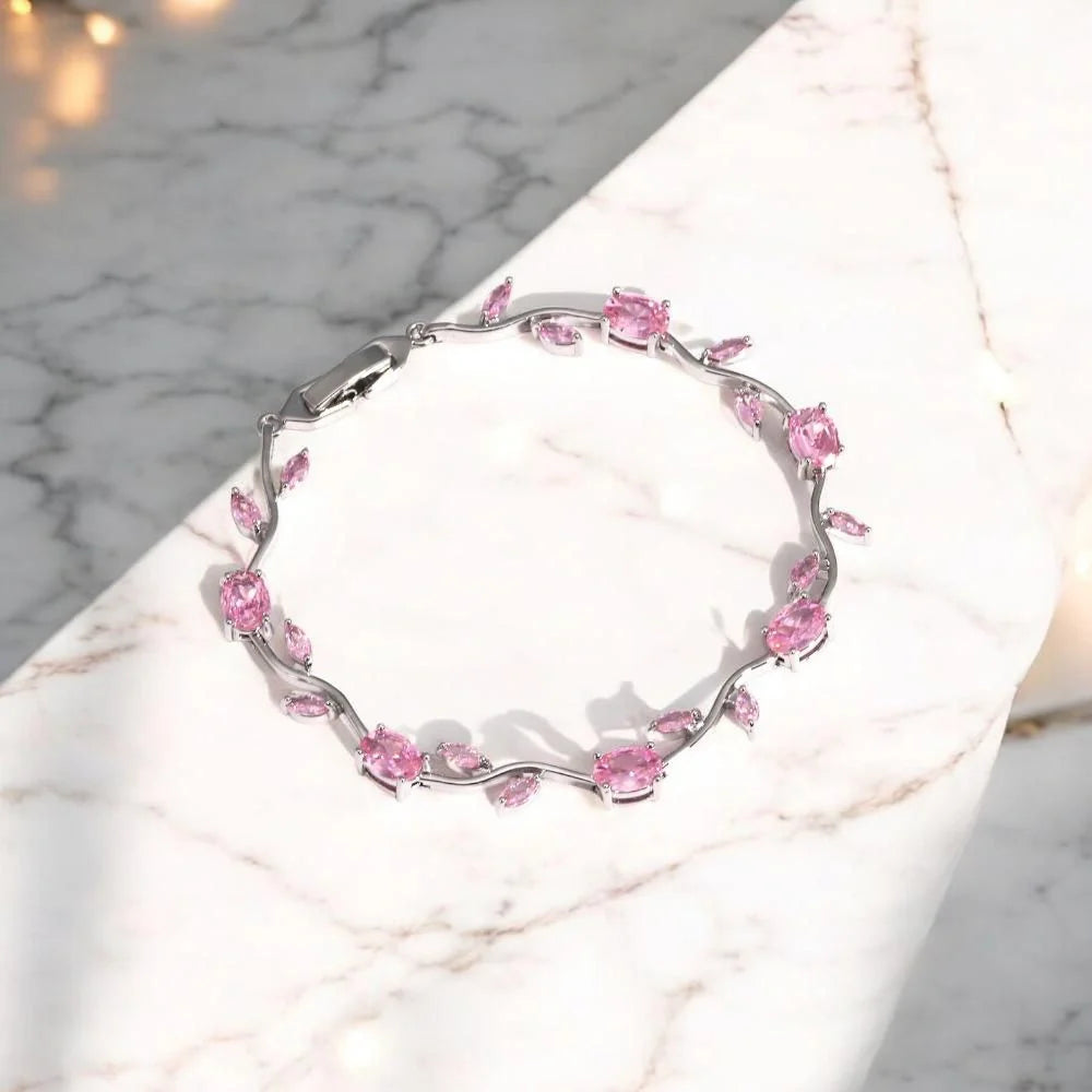 Tulip Pink Floral Stone Bracelet | Anti-Tarnish Fashion Jewelry