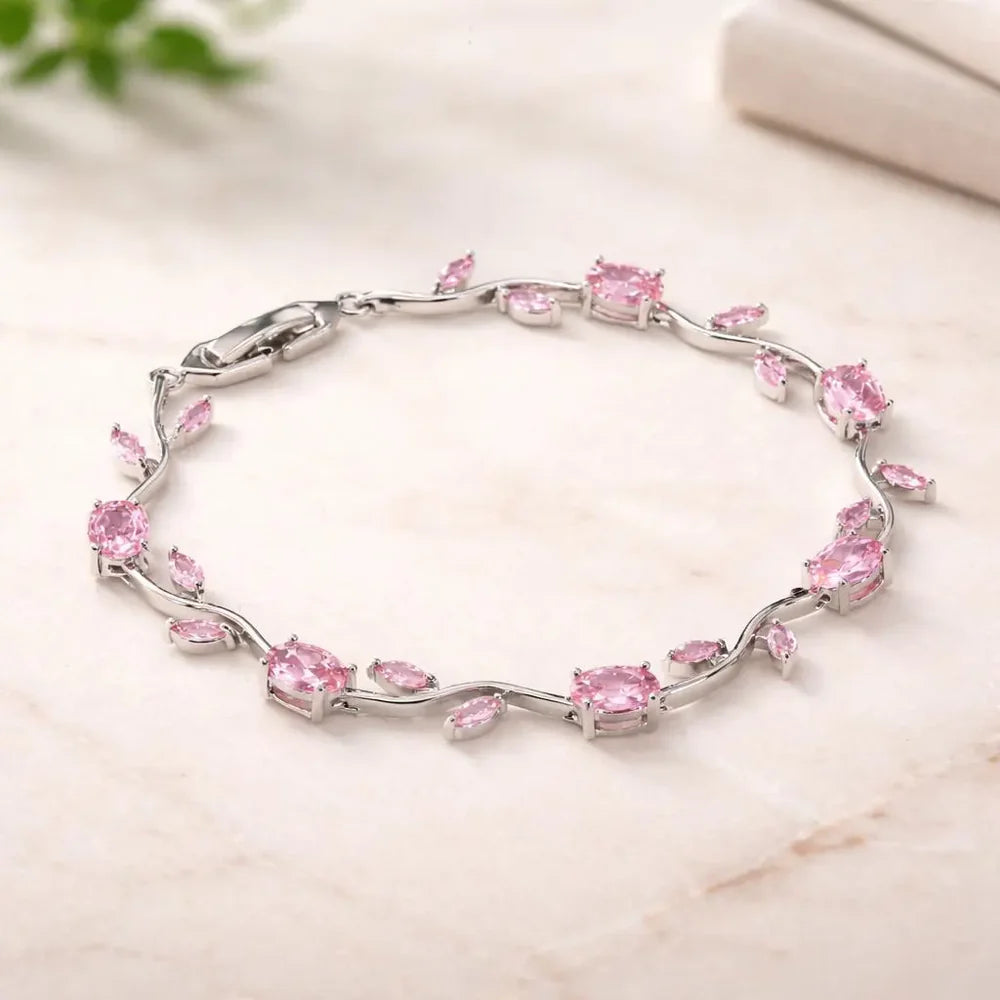Tulip Pink Floral Stone Bracelet | Anti-Tarnish Fashion Jewelry