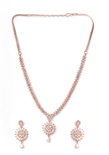 Rosé Radiance – Floral American Diamond Necklace Set